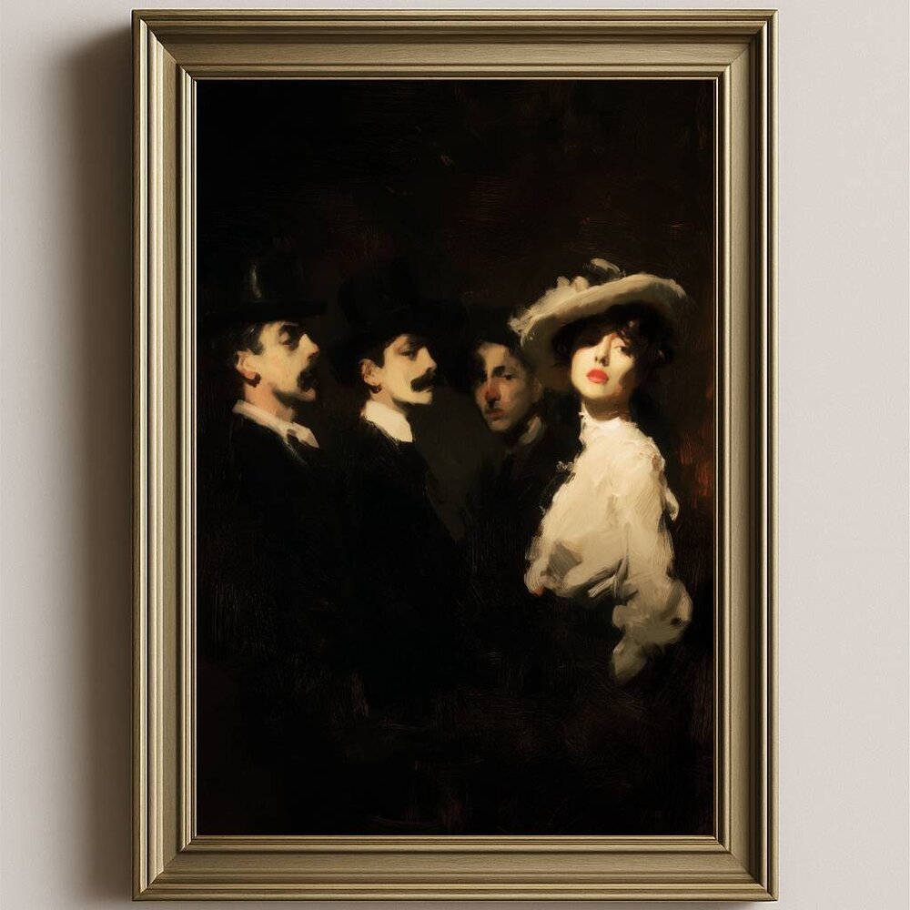 Victorian Dark Academia Portrait Print, Moody Academia Oil Painting Art